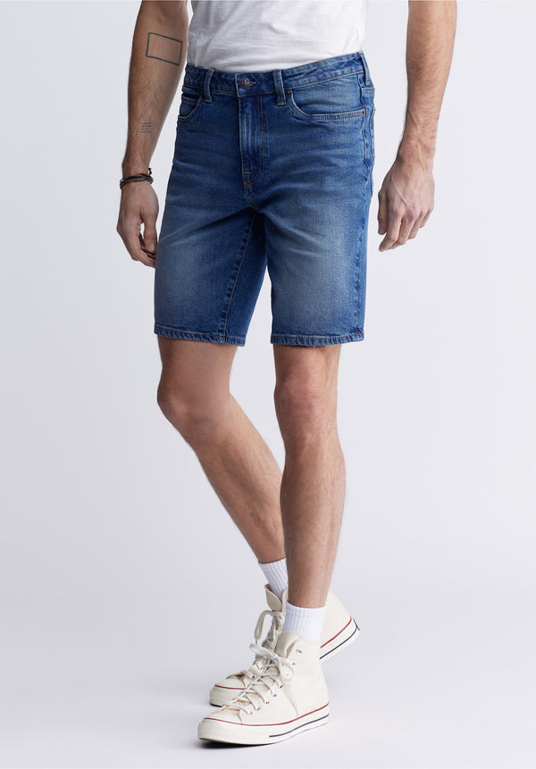 Relaxed Straight Dean Men's Denim Shorts in Contrast Blue - BM22953