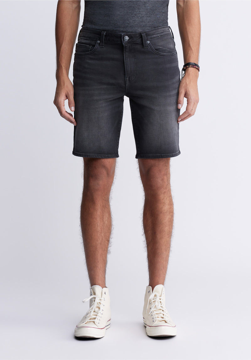 Buffalo David BittonRelaxed Straight Dean Men's Fleece Denim Shorts in Sanded Black - BM22965 Color BLACK