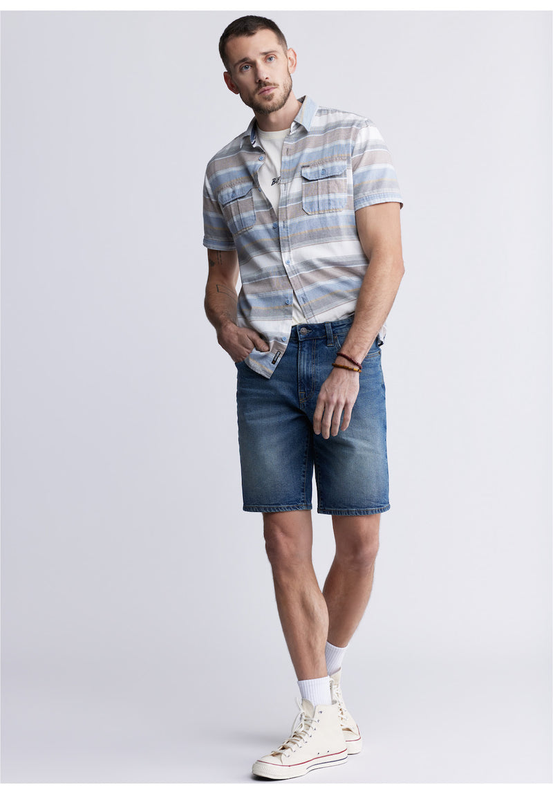 Buffalo David BittonRelaxed Straight Dean Men's Denim Shorts in Vintage and Contrasted Blue - BM22968 Color INDIGO