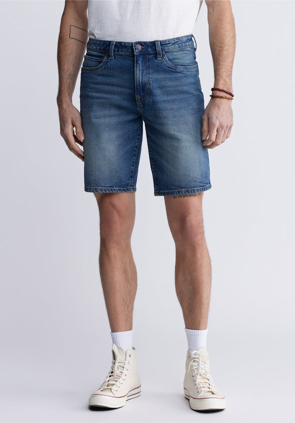 Buffalo David BittonRelaxed Straight Dean Men's Denim Shorts in Vintage and Contrasted Blue - BM22968 Color INDIGO