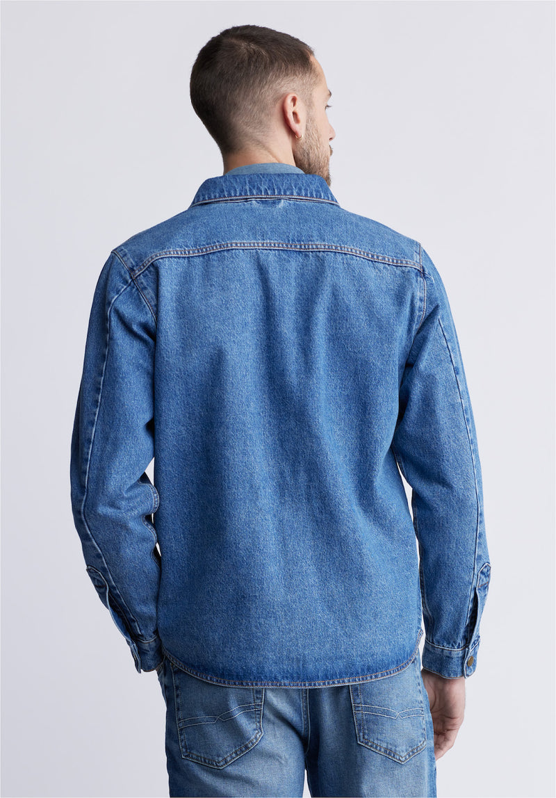 Buffalo David BittonSloan Men’s Long-Sleeve Denim Shirt in Authentic Blue - BM22976 Color INDIGO