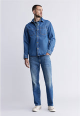Buffalo David BittonSloan Men’s Long-Sleeve Denim Shirt in Authentic Blue - BM22976 Color INDIGO