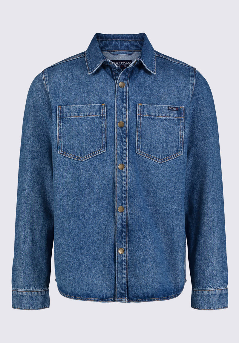 Buffalo David BittonSloan Men’s Long-Sleeve Denim Shirt in Authentic Blue - BM22976 Color 