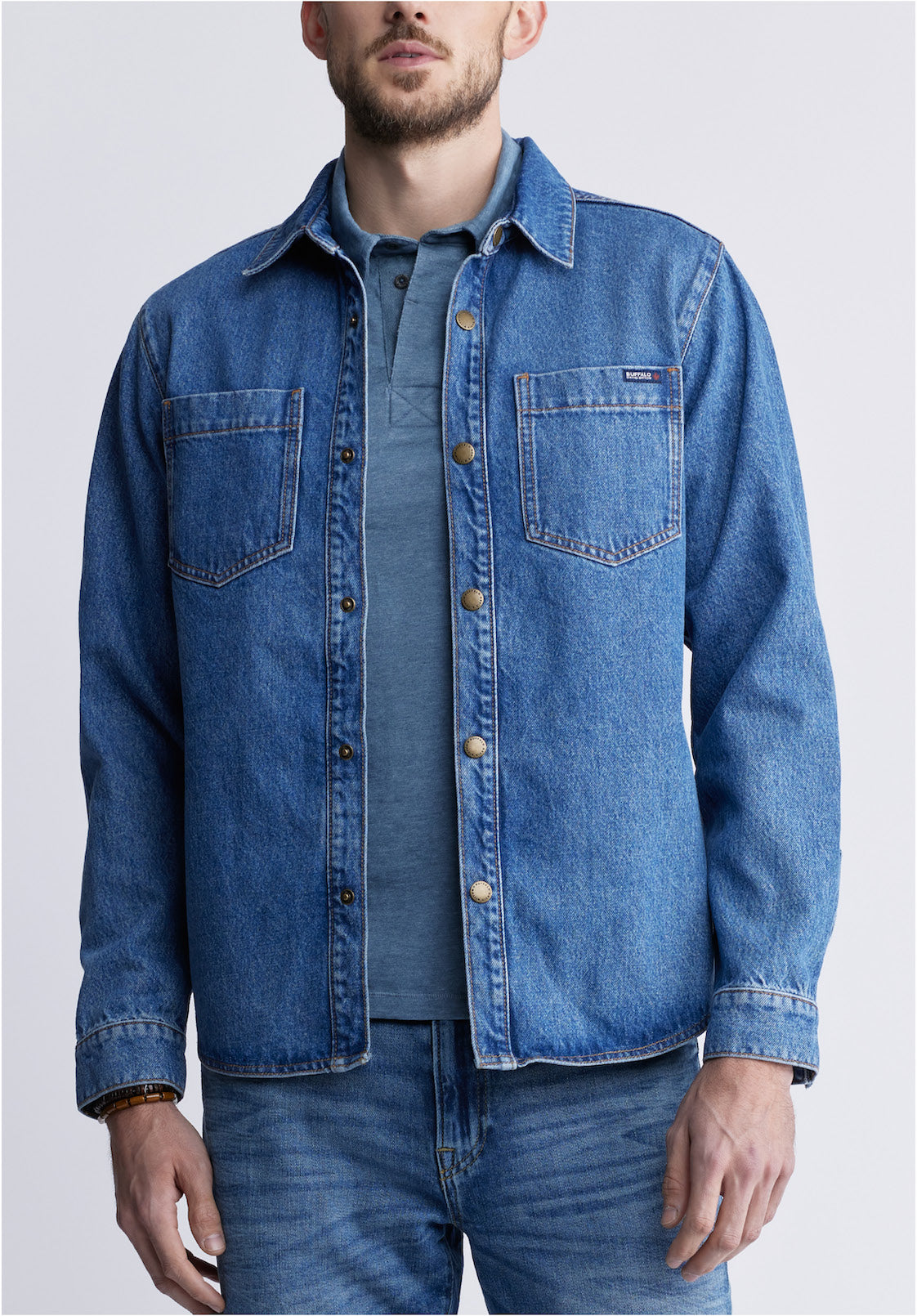 buffalo david bitton Sloan Men’s Long-Sleeve Denim Shirt in Authentic Blue