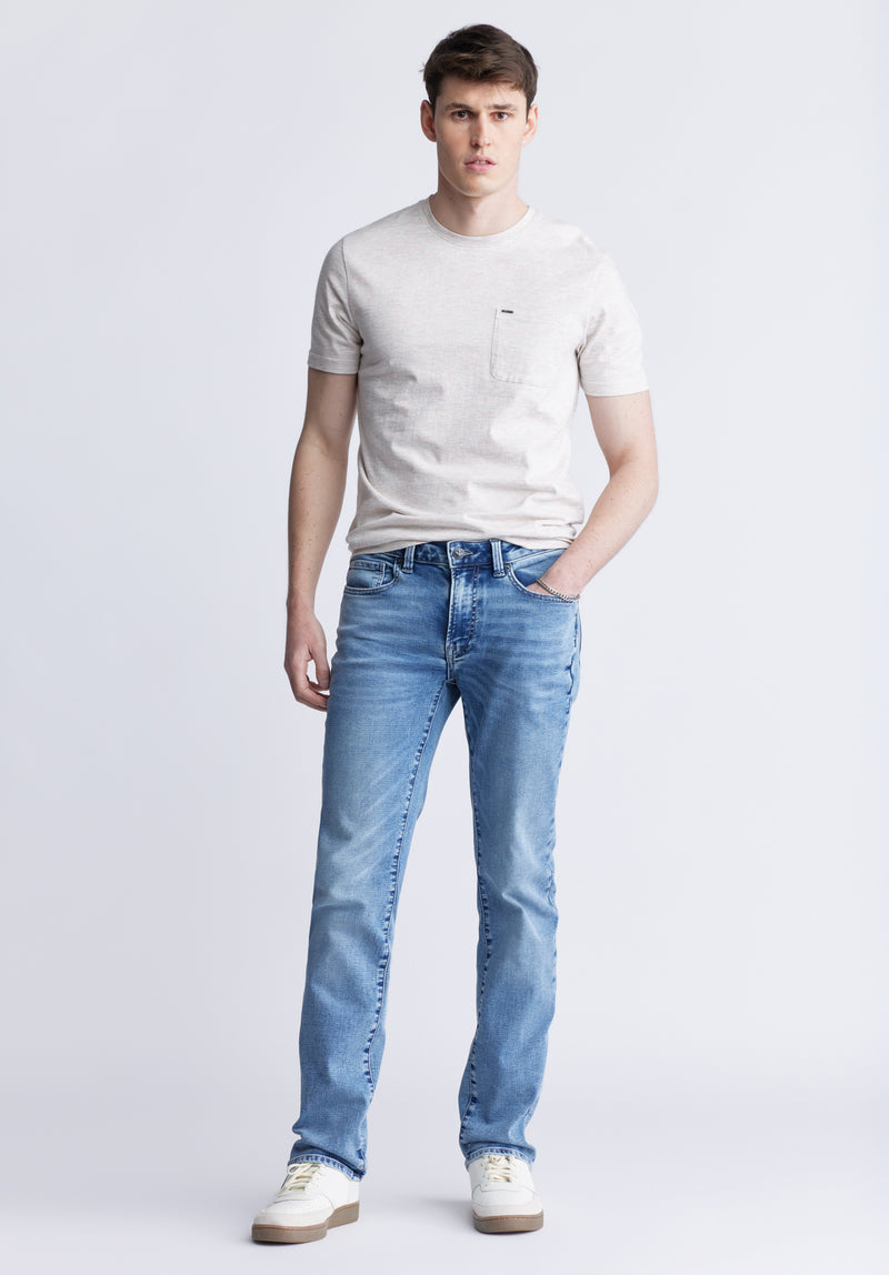 Straight Six Men's Five-Pocket Fleece Jeans, Sanded Wash - BM22998
