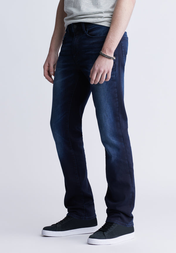 Straight Six Men's Five-Pocket Fleece Jeans, Dark and Sanded - BM22999
