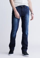 Straight Six Men's Five-Pocket Fleece Jeans, Dark and Sanded - BM22999