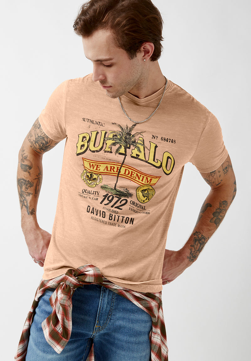 Buffalo David Bitton Tafii Tan Short-Sleeve Men’s T-shirt - BM23977 Color TAN