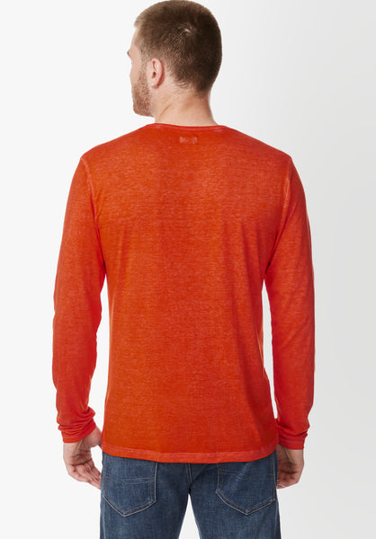 Kaduk Men's Long-Sleeve Burnout Henley Top in Orange - BM23992