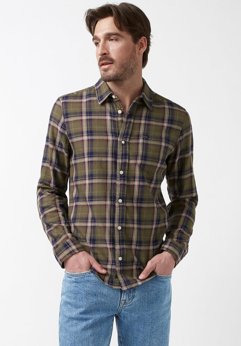 Sago Men’s Long-Sleeve Shirt in Olive Green Plaid - BM24029