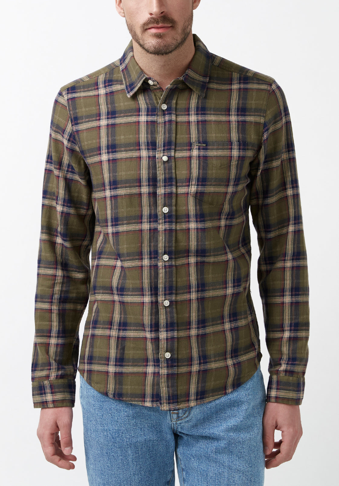 buffalo david bitton Sago Men’s Long-Sleeve Shirt in Olive Green Plaid