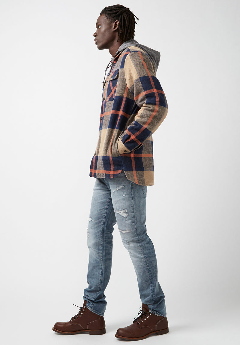 Jeans Beige Tartan Jacket Jiref Men's Hoodie Shacket In Tan Navy