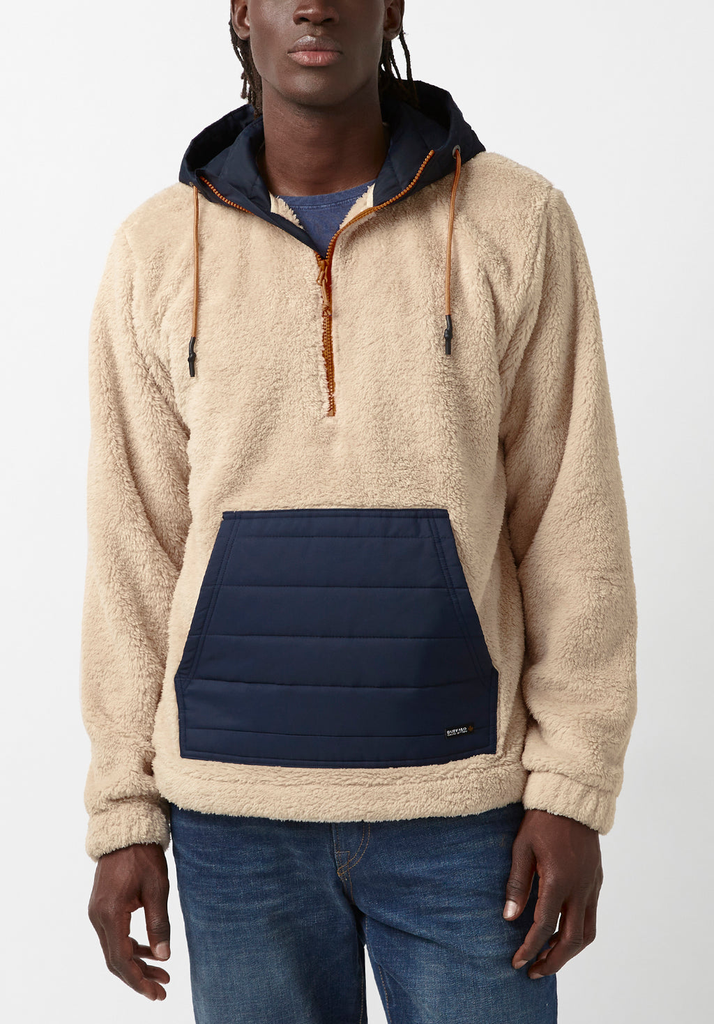 Fibet Men’s Hoodie Sweater Jacket in Beige & Navy Combo - BM24072