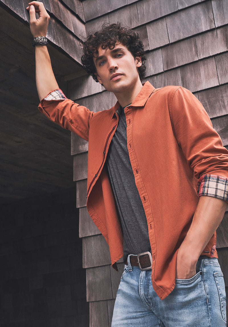 Buffalo Jeans Men s Siamik Long Sleeve Shirt In Orange Size XL