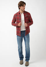 Buffalo David Bitton Sujay Red Plaid Men's Long Sleeve Shirt - BM24117  