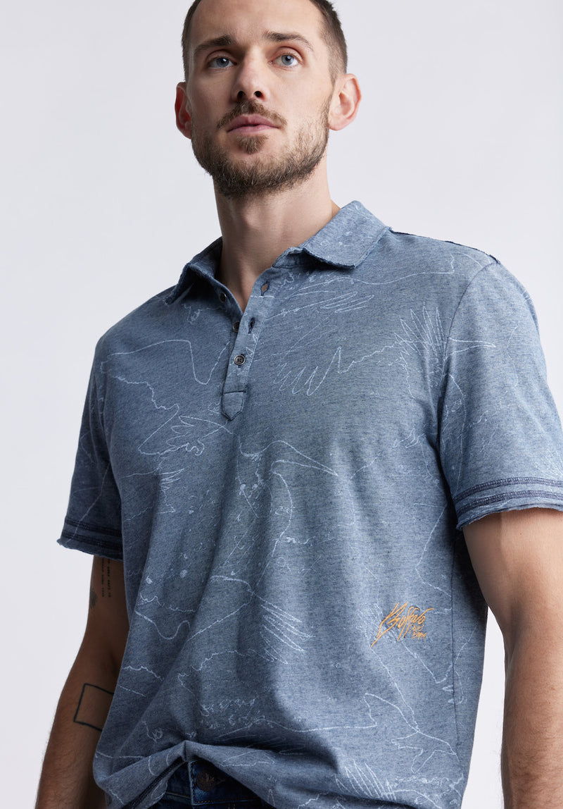 Buffalo David BittonKomodo Men's Short Sleeve Polo in Mirage Blue - BM24248 Color MIRAGE