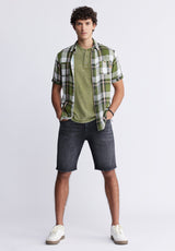 Buffalo David BittonSachino Men's Short Sleeve Plaid Shirt in Moss Green - BM24277 Color SPHAGNUM