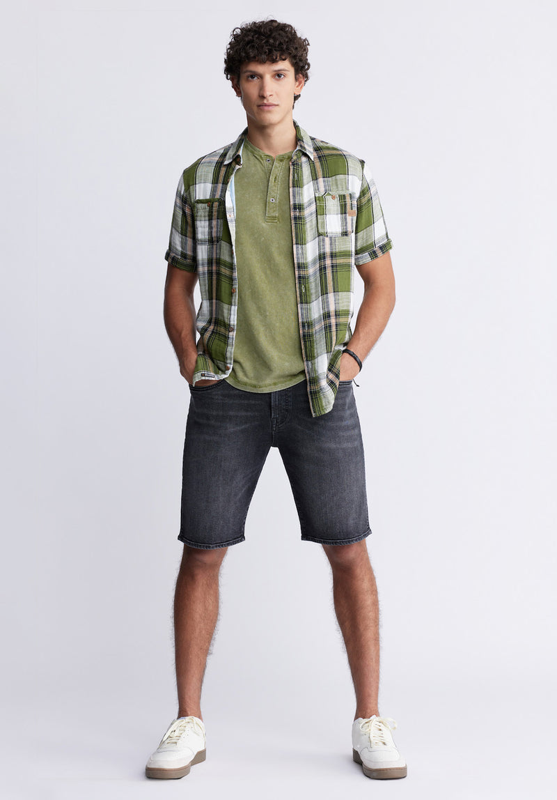 Sachino Men s Short Sleeve Plaid Shirt in Moss Green Buffalo Jeans CA