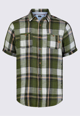 Buffalo David BittonSachino Men's Short Sleeve Plaid Shirt in Moss Green - BM24277 Color 