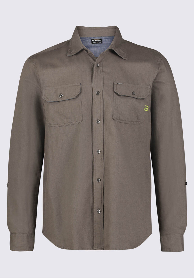 Buffalo David BittonSadaat Men's Long Sleeve Utility Shirt in Sphagnum Green - BM24278 Color 