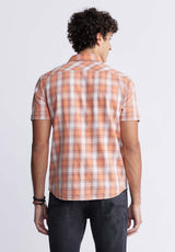 Buffalo David BittonSazid Men's Short Sleeve Plaid Shirt in Tangerine - BM24281 Color TANGERINE