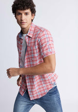 Buffalo David BittonSirilo Men’s Plaid Short Sleeve Shirt In Mineral Red - BM24283 Color MINERAL RED