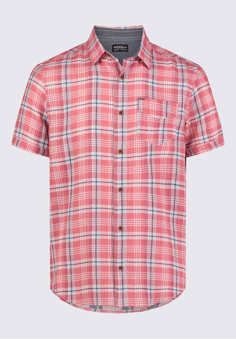 Buffalo David BittonSirilo Men’s Plaid Short Sleeve Shirt In Mineral Red - BM24283 Color 