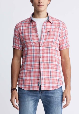 Sirilo Men’s Plaid Short Sleeve Shirt in Mineral Red - BM24283