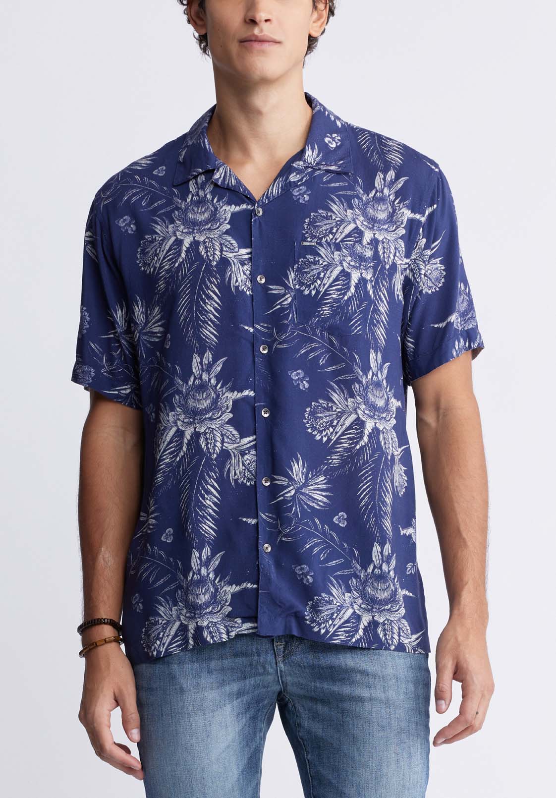 buffalo david bitton Simad Men's Short Sleeve Printed Shirt in Blue Depths