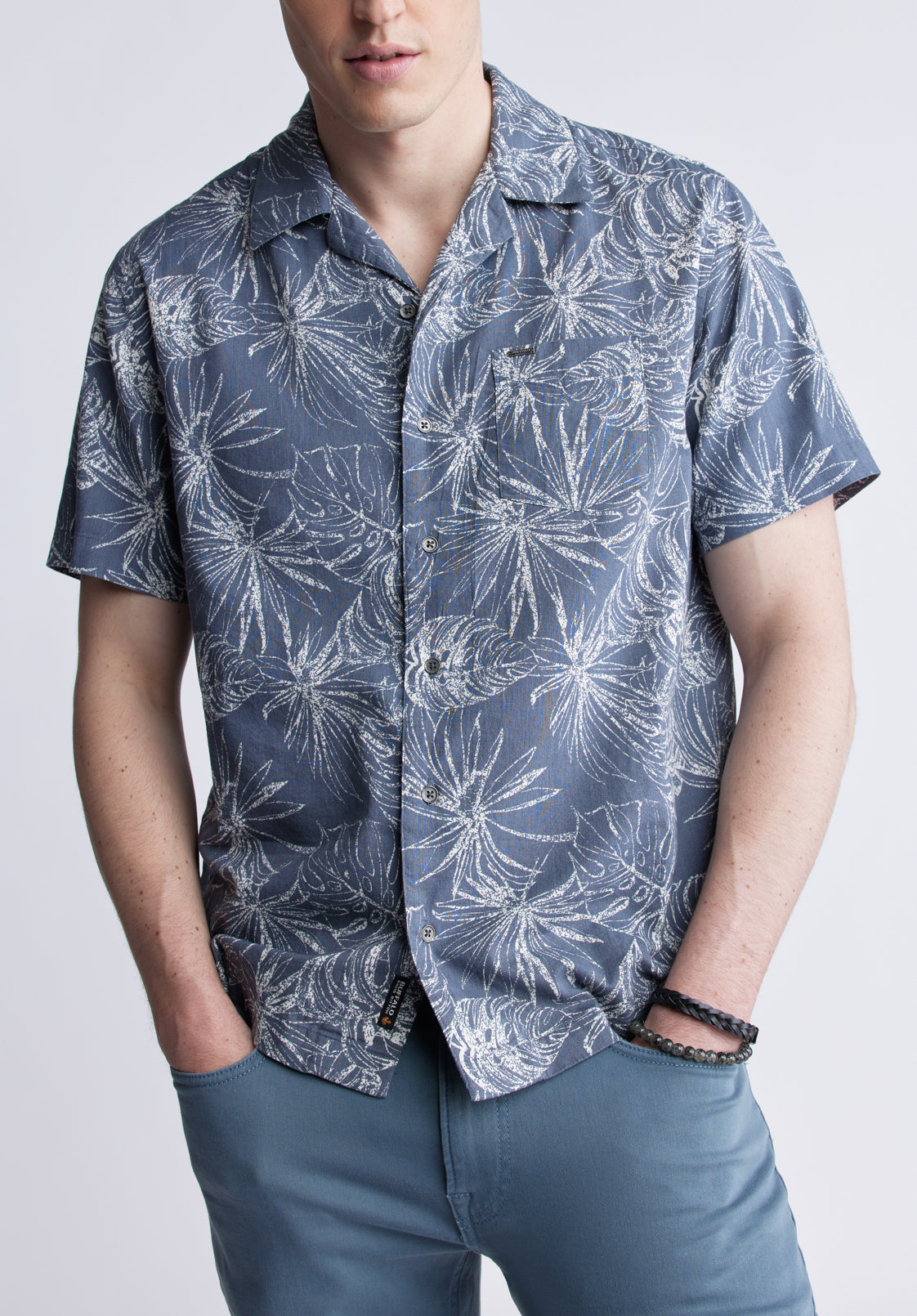 buffalo david bitton Chemise Imprimée à Manches Courtes Suresh pour Hommes Bleu Mirage - B