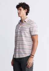 Buffalo David BittonSotaro Men's Short Sleeve Striped Shirt in Peach Sunset - BM24301 Color SUNSET PURPLE