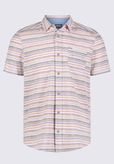 Buffalo David BittonSotaro Men's Short Sleeve Striped Shirt in Peach Sunset - BM24301 Color 