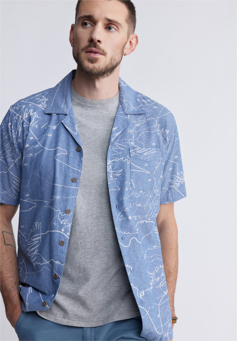 Buffalo David BittonSirvan Men's Short Sleeve Cuban Shirt in Indigo Blue - BM24302 Color INDIGO