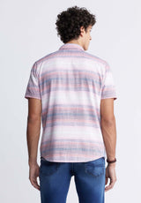 Buffalo David BittonSiboa Men's Short Sleeve Striped Shirt in Mineral Red - BM24303 Color MINERAL RED