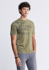 Buffalo David BittonTaylor Men's Printed T-shirt in Sphagnum Green - BM24312 Color SPHAGNUM