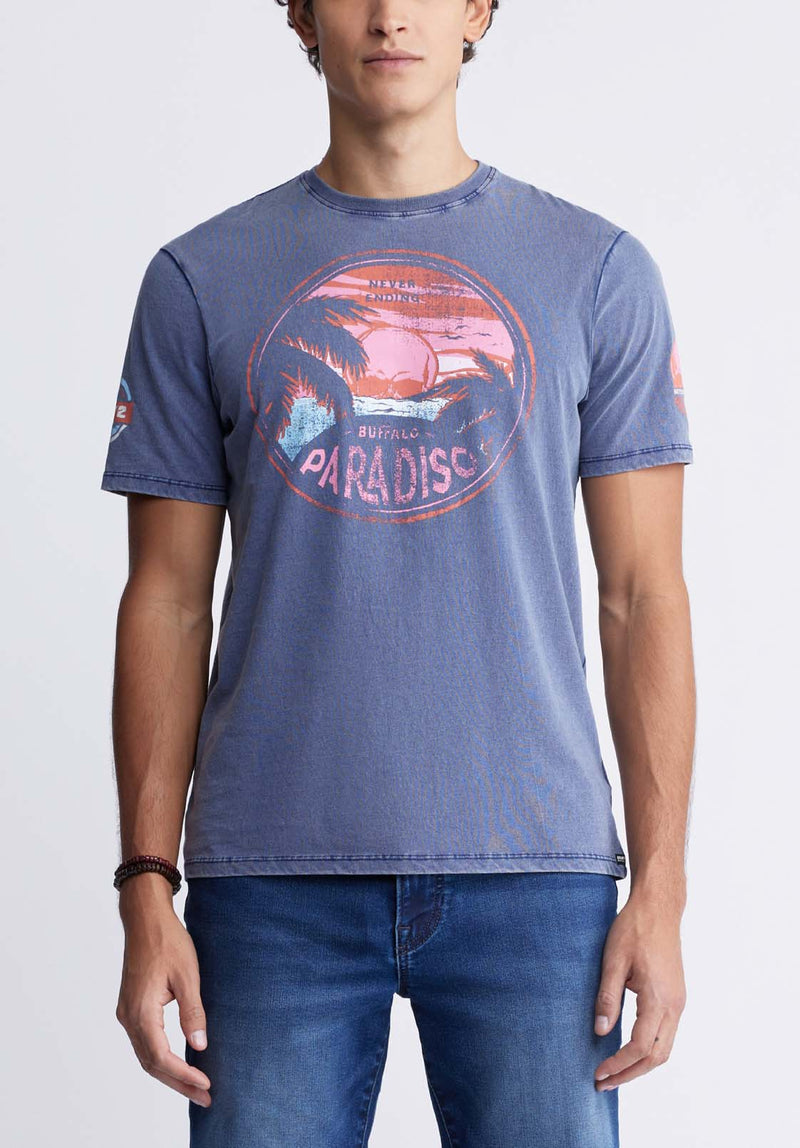 Buffalo David BittonTicross Men's Printed T-shirt in Blue Depths - BM24319 Color BLUE DEPTHS