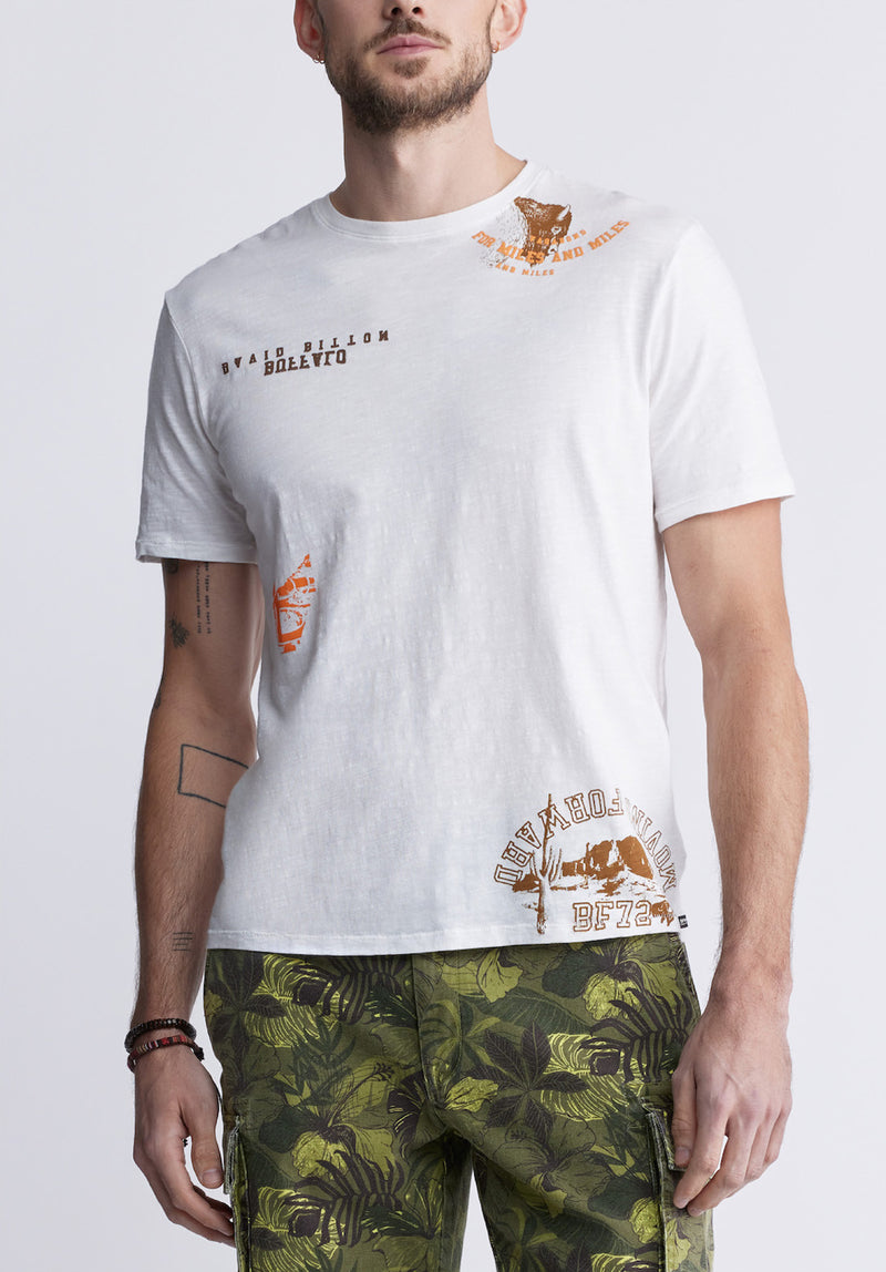 Buffalo David BittonToro Men's Printed T-shirt in White - BM24328 Color MILK