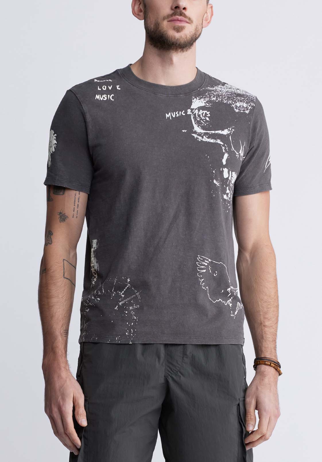 buffalo david bitton T-shirt Imprimé Tupeck pour Hommes Gris Anthracite - BM24330