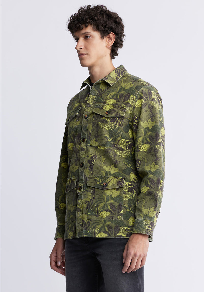 Buffalo David BittonJicama Men's Shirt Jacket in Sphagnum Green Print - BM24340 Color SPHAGNUM