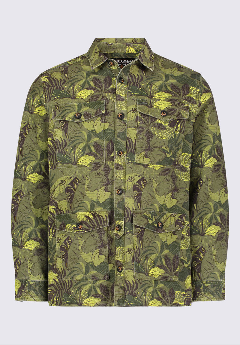 Buffalo David BittonJicama Men's Shirt Jacket in Sphagnum Green Print - BM24340 Color 