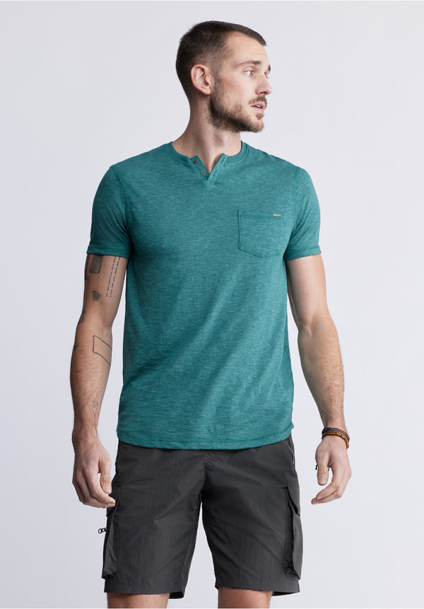 Buffalo David BittonKadyo Men's Pocket Henley Top in Aventurine Green - BM24345 Color AVENTURINE