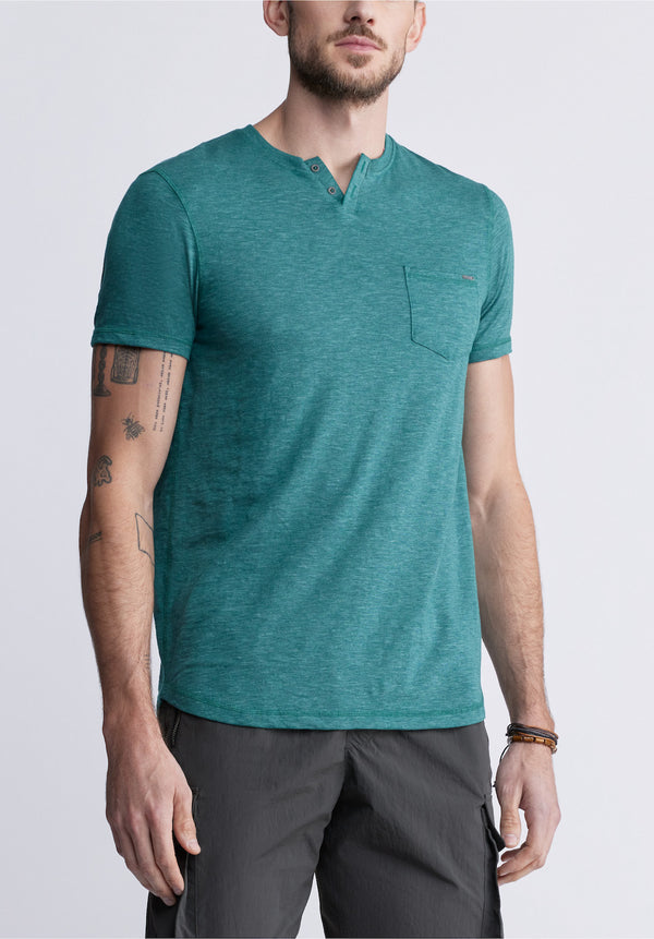 Buffalo David BittonKadyo Men's Pocket Henley Top in Aventurine Green - BM24345 Color AVENTURINE