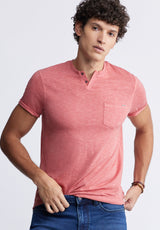 Buffalo David BittonKadyo Men's Pocket Henley Top in Mineral Red - BM24345 Color MINERAL RED