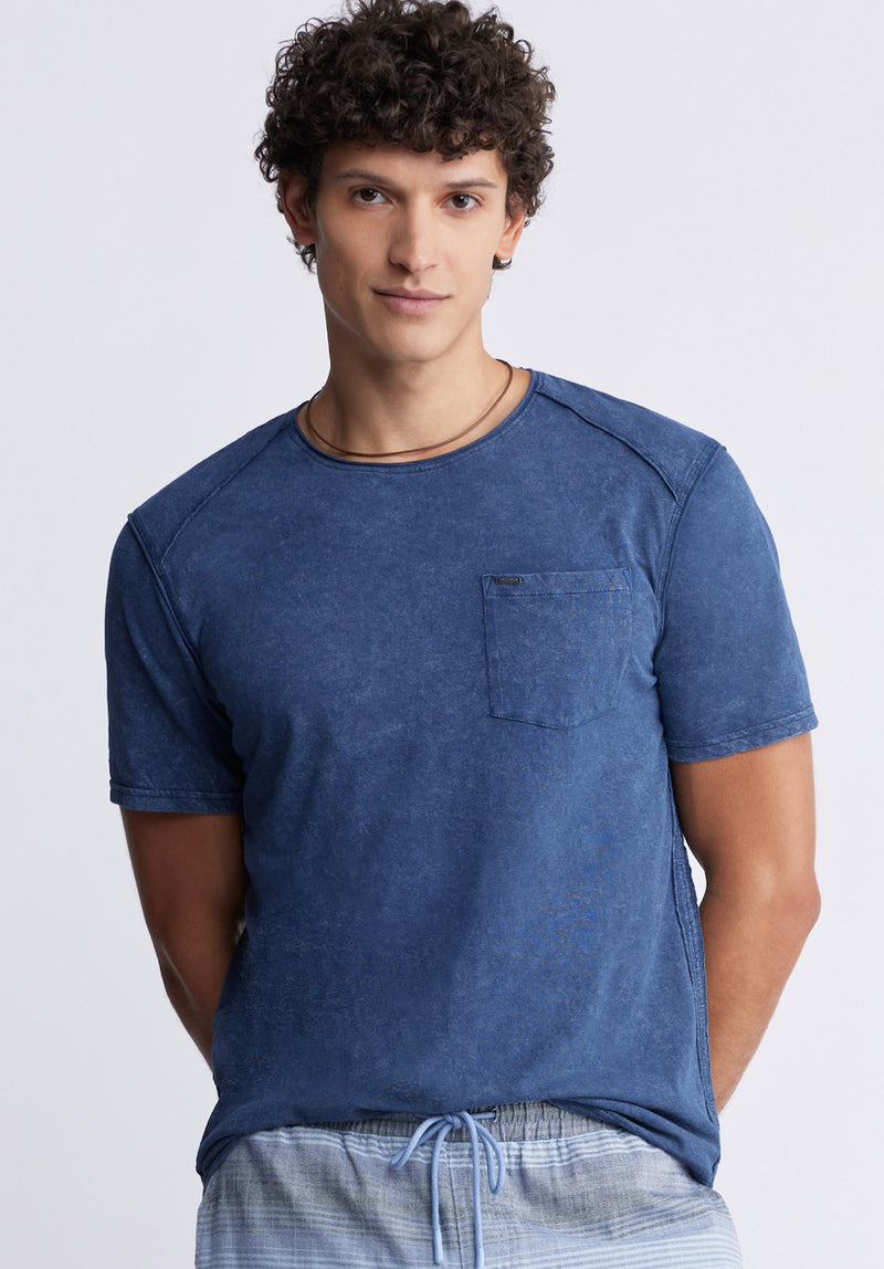 Buffalo David BittonKamizo Men's Pocket T-shirt in Whale Blue - BM24346 Color WHALE