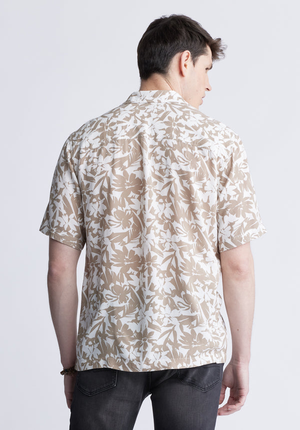 Chemise Sandro à manches courtes pour homme, blanc et beige - BM24364