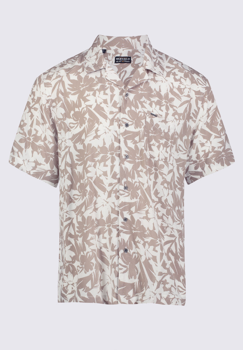 Sandro Men's Short Sleeve Shirt, White and Tan - BM24364