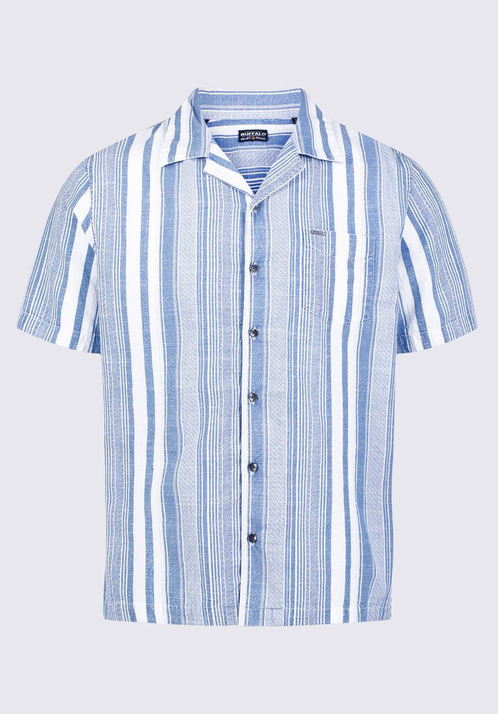 Buffalo Jeans Men s Sinap Short Sleeve Striped Shirt Blue And White Size XL
