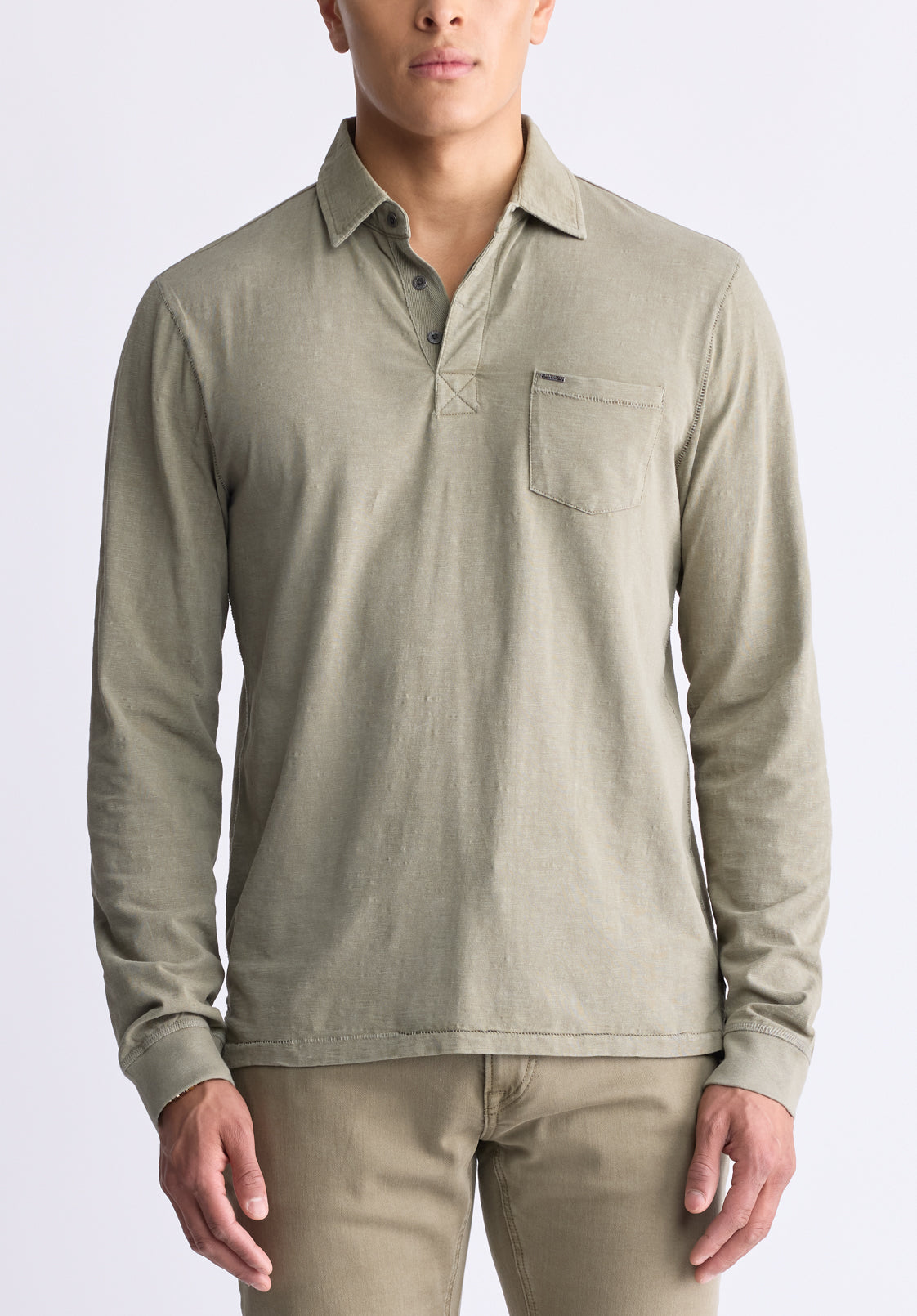 buffalo david bitton Kimmy Men's Long-Sleeve Polo with Pocket Rain Forest