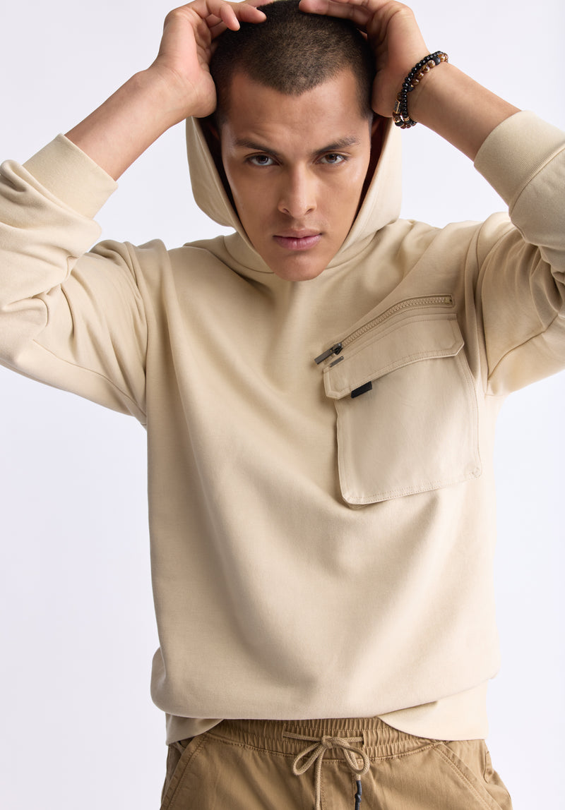 Fabio Men s Hooded Sweatshirt with Chest Pocket Cream Buffalo Jeans CA