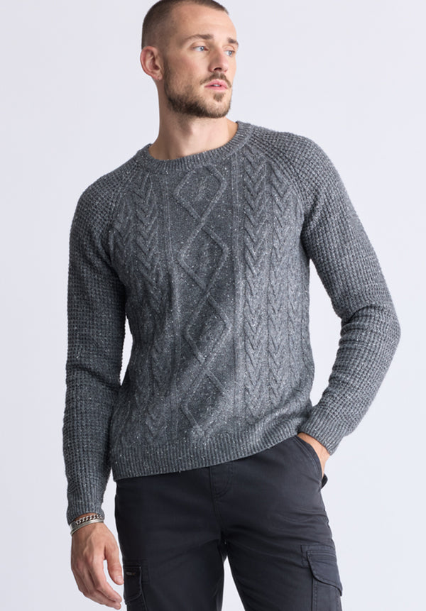 Chandail en maille torsadée Wallaby pour hommes, gris - BM24417